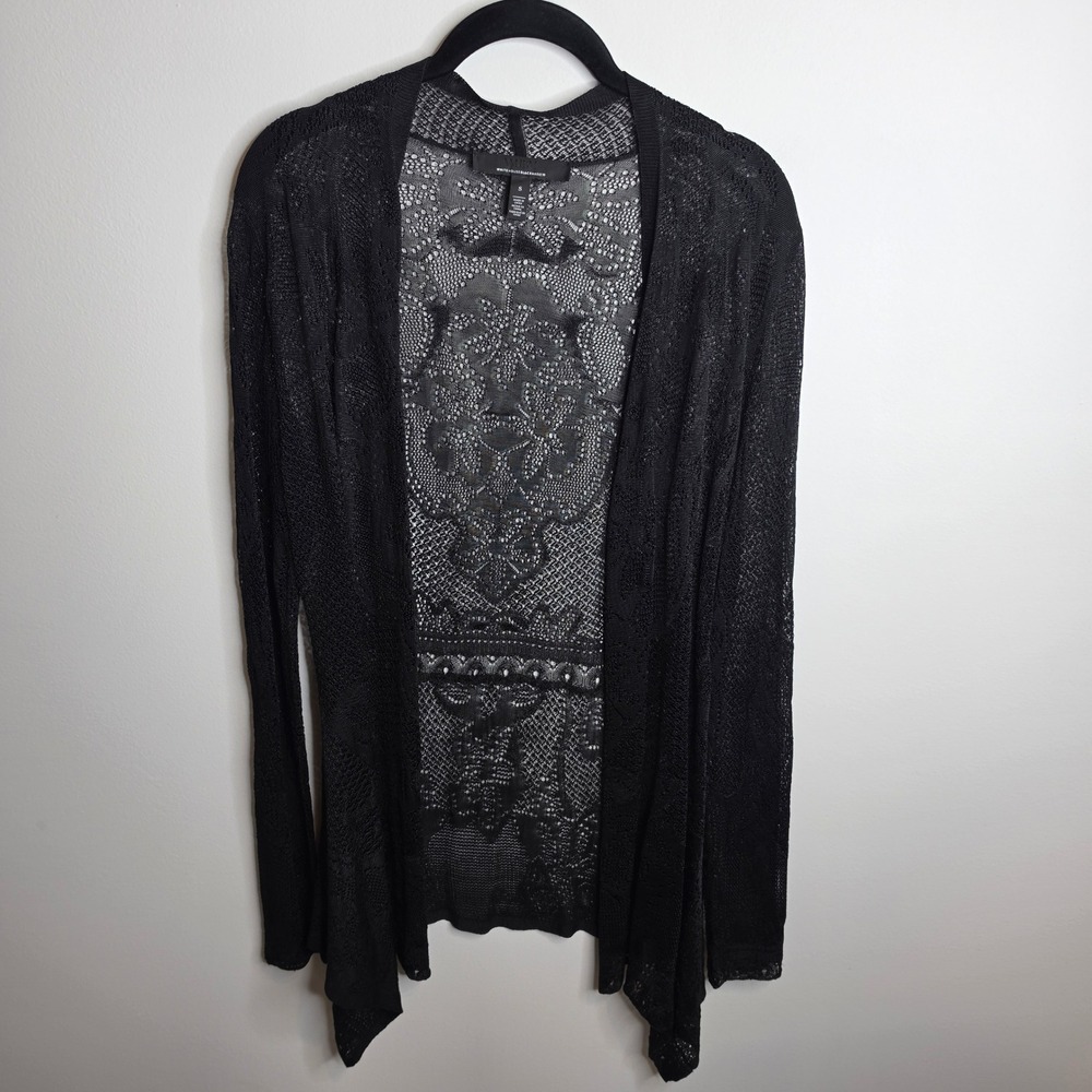 White House Black Market Cardigan Womens Small Black Sheer Floral Lace Knit